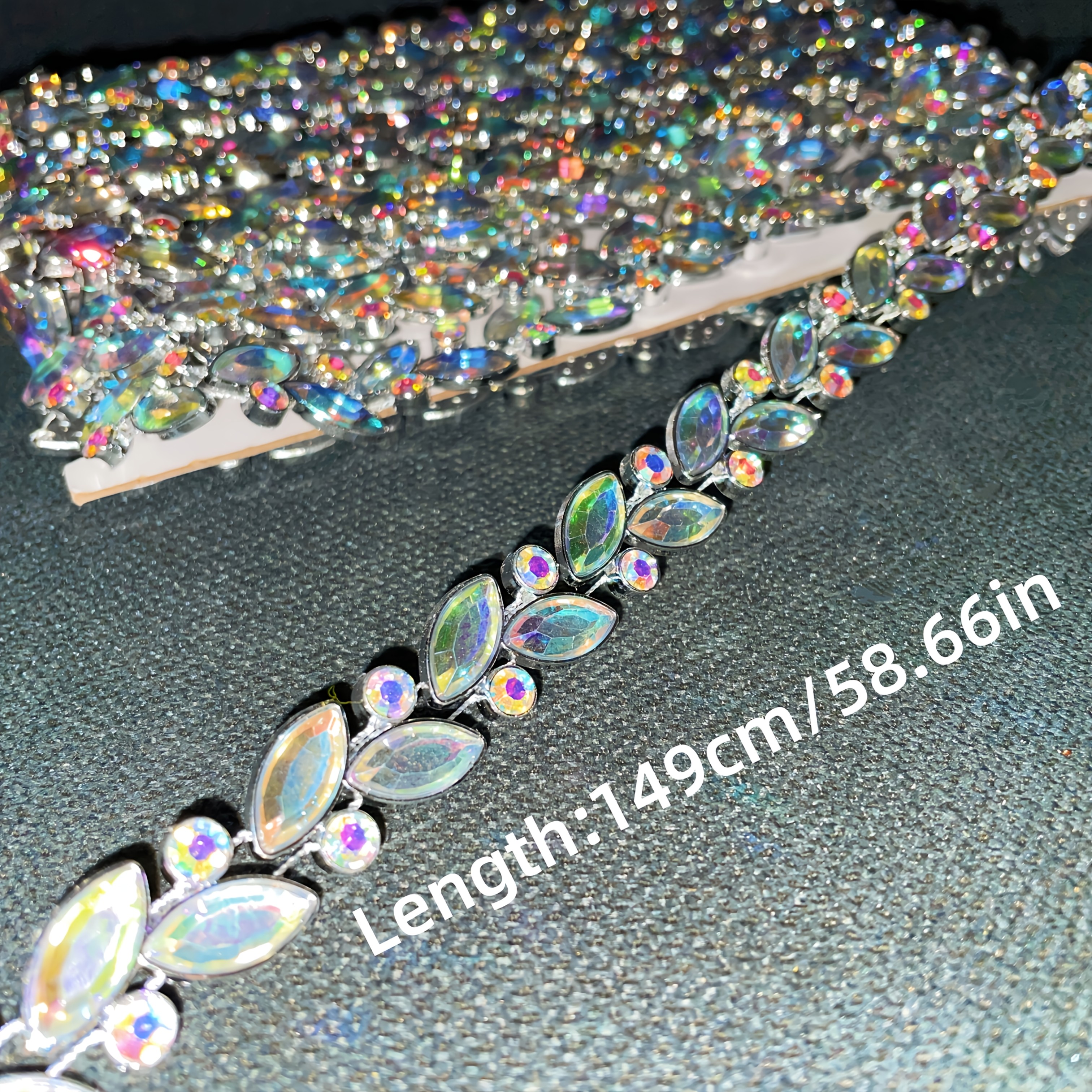 AB Luxurious Iridescent Crystal Rhinestone Chain, 100cm/149cm/225cm